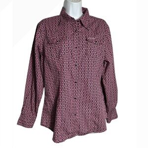 Wrangler Western Shirt Women's Size Large Pink Print Snap Long Sleeve